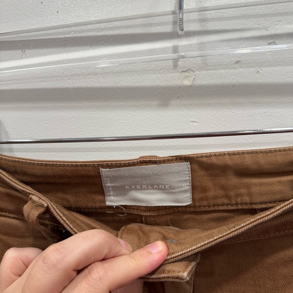 Everlane Cropped Wide Leg Pants Tan Size 16 Cotton Raw Hem - Picture 3 of 5